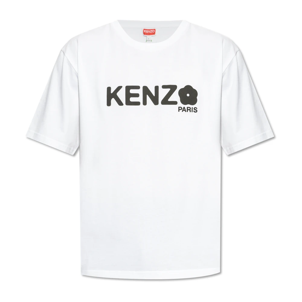 Kenzo Vit T-Shirt Med Tryckt Logotyp