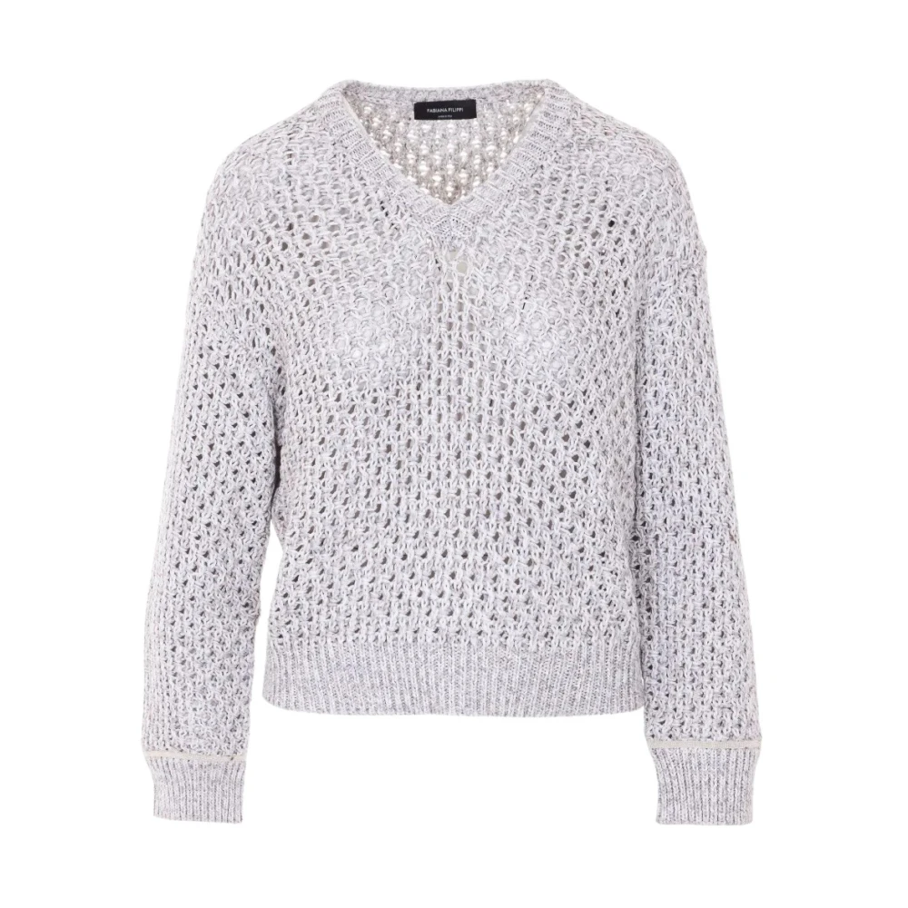 Fabiana Filippi Gray V-Neck Knitwear, Female, M, V-Neck Knitwear