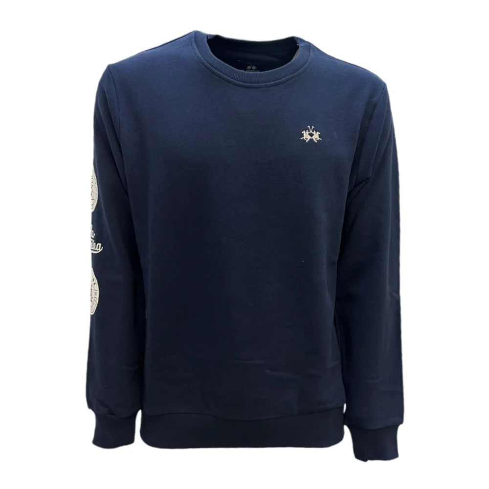 LA MARTINA Blauwe Crewneck Sweatshirt met Voorlogo Blue Heren