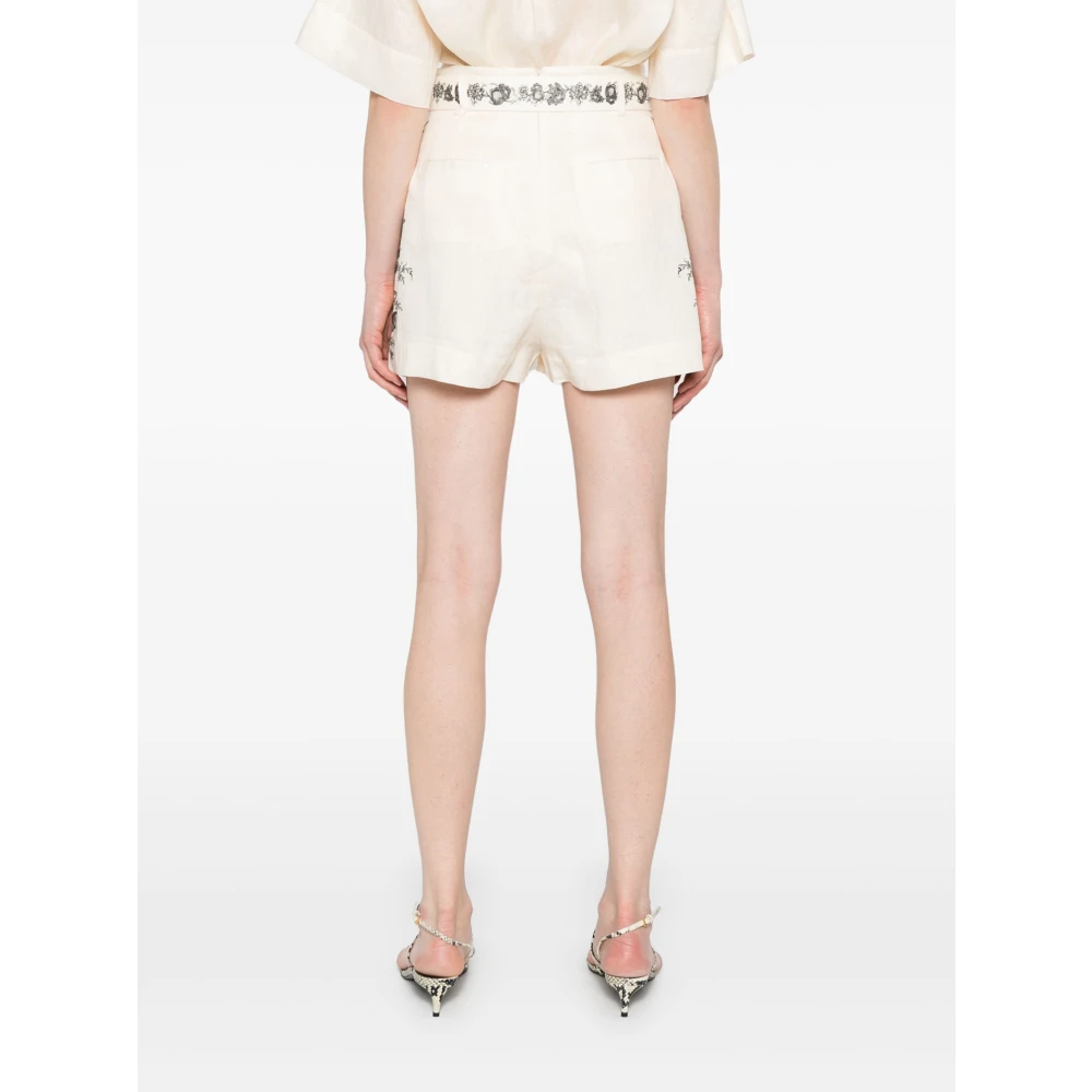 Zimmermann Bloemen Linnen Flat Front Shorts Beige Dames