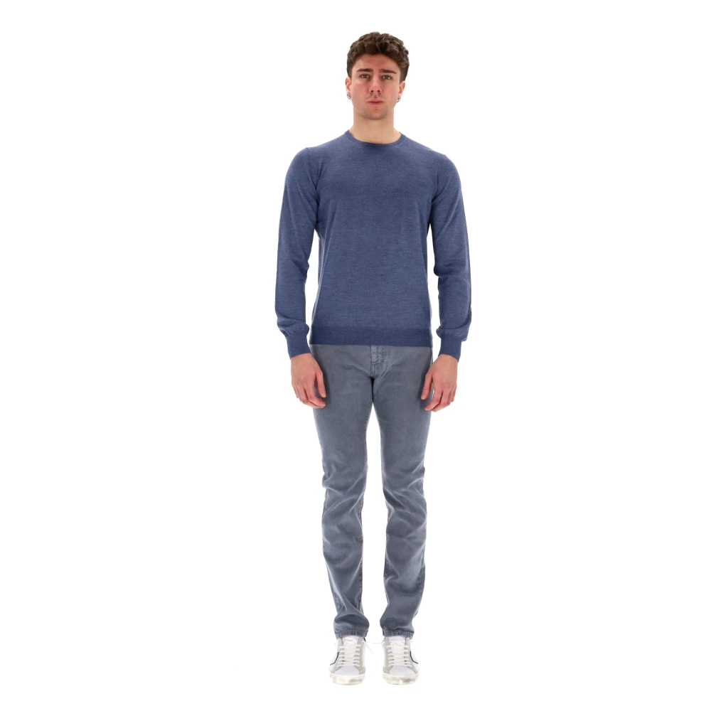 Barba Heldere Blauwe Wol-Kasjmier Trui Blue Heren