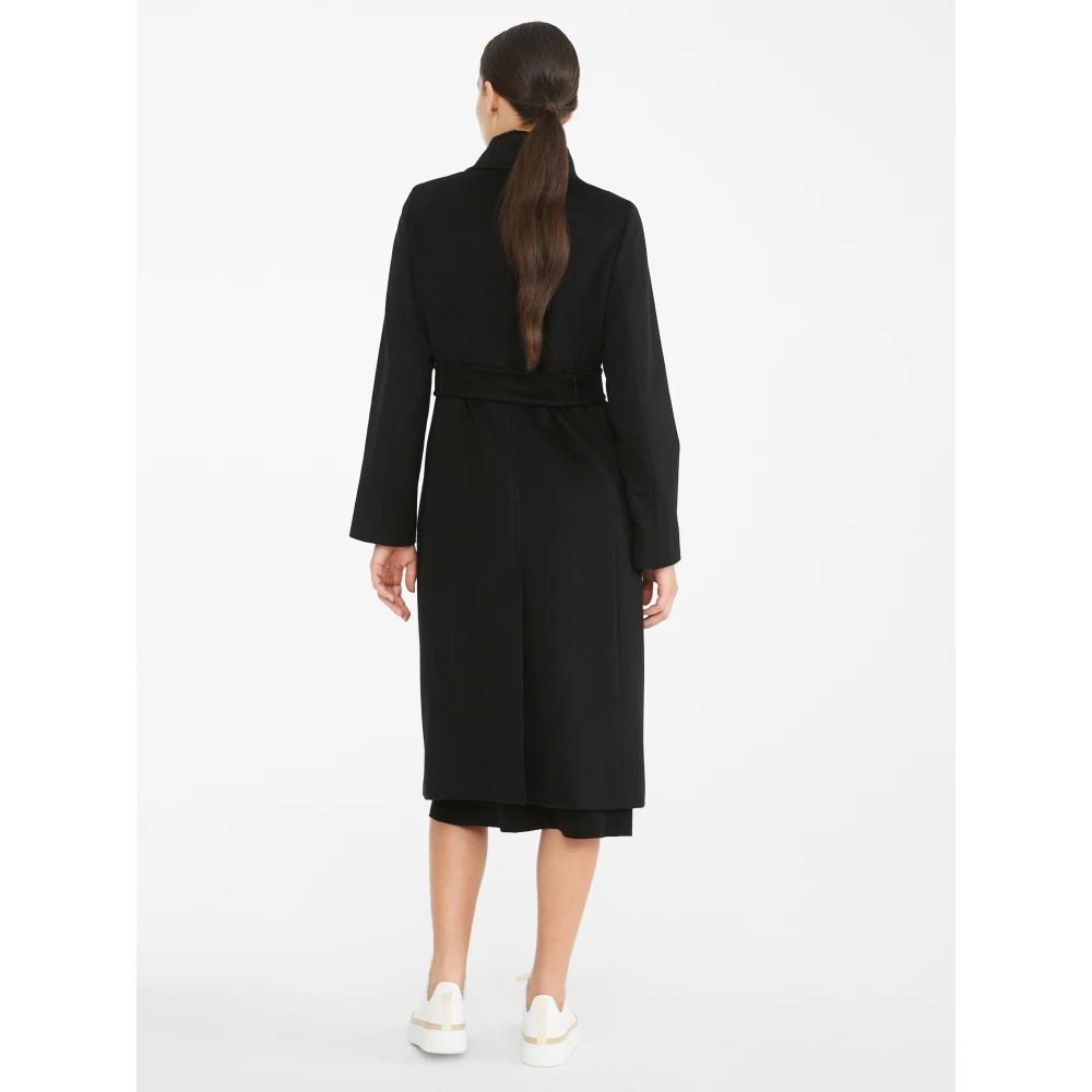 Max Mara Studio Zwarte wollen jas met riem Black Dames