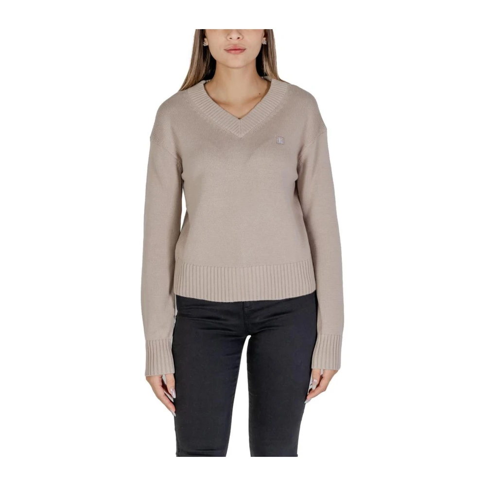 Calvin Klein Jeans Katoenen Gebreide Trui Dames Collectie Beige Dames