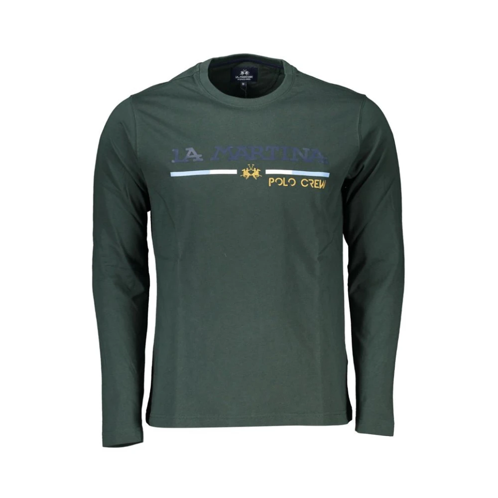 LA MARTINA Elegant groen geborduurd katoenen T-shirt Green Heren