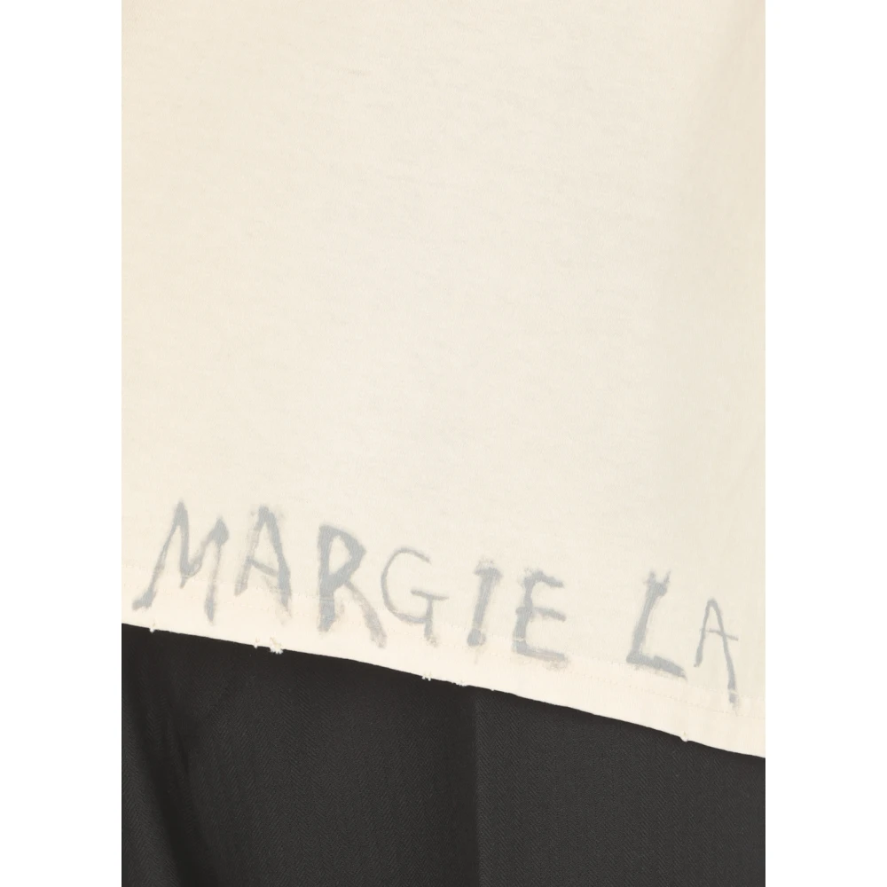 Maison Margiela Ivoor Katoenen T-shirt met Logo Beige Heren