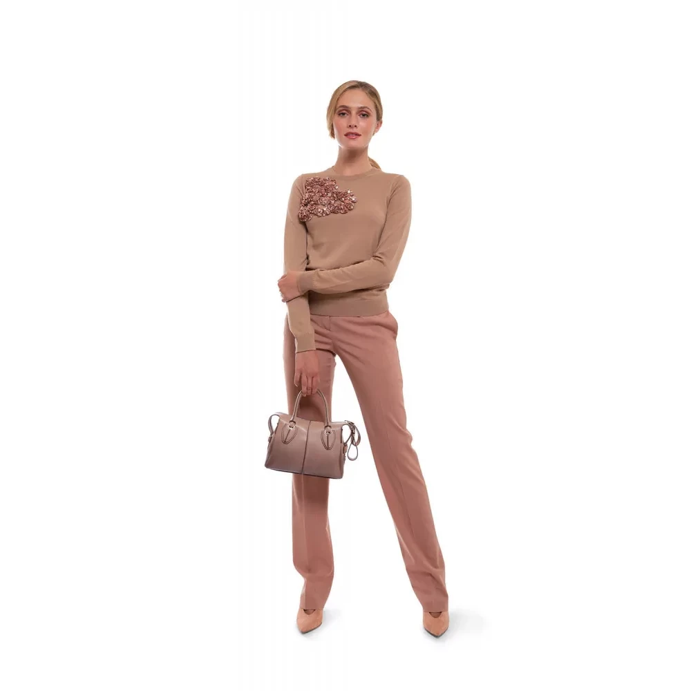 N21 Lichtroze Rechte Wollen Broek met Plooien Pink Dames