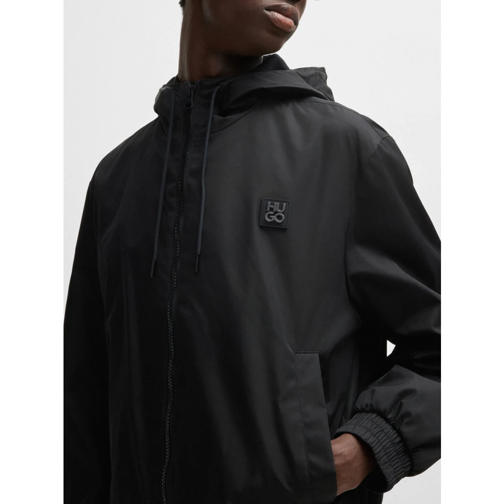 Hugo Boss Moderne Zwarte Bomberjack met Capuchon Black Heren