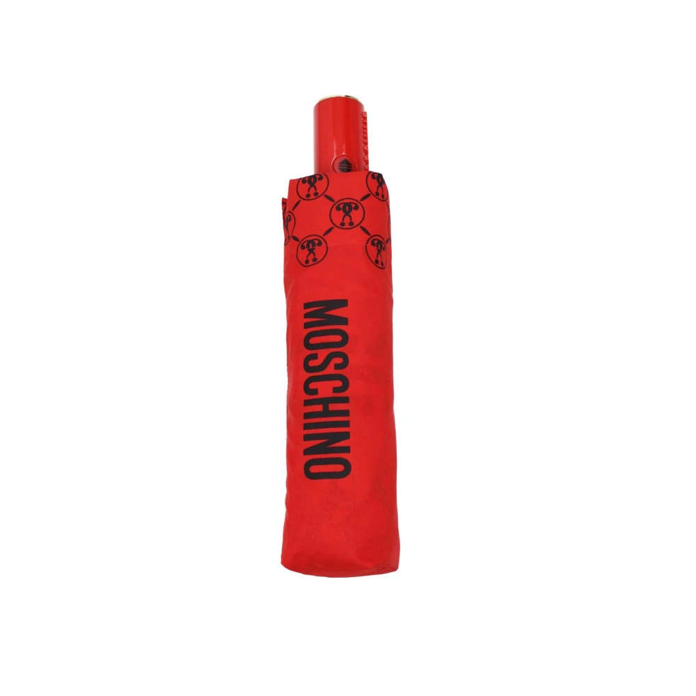 Moschino , Umbrellas, Female, Red, One Size, Red Logo Umbrella With Snap Closure