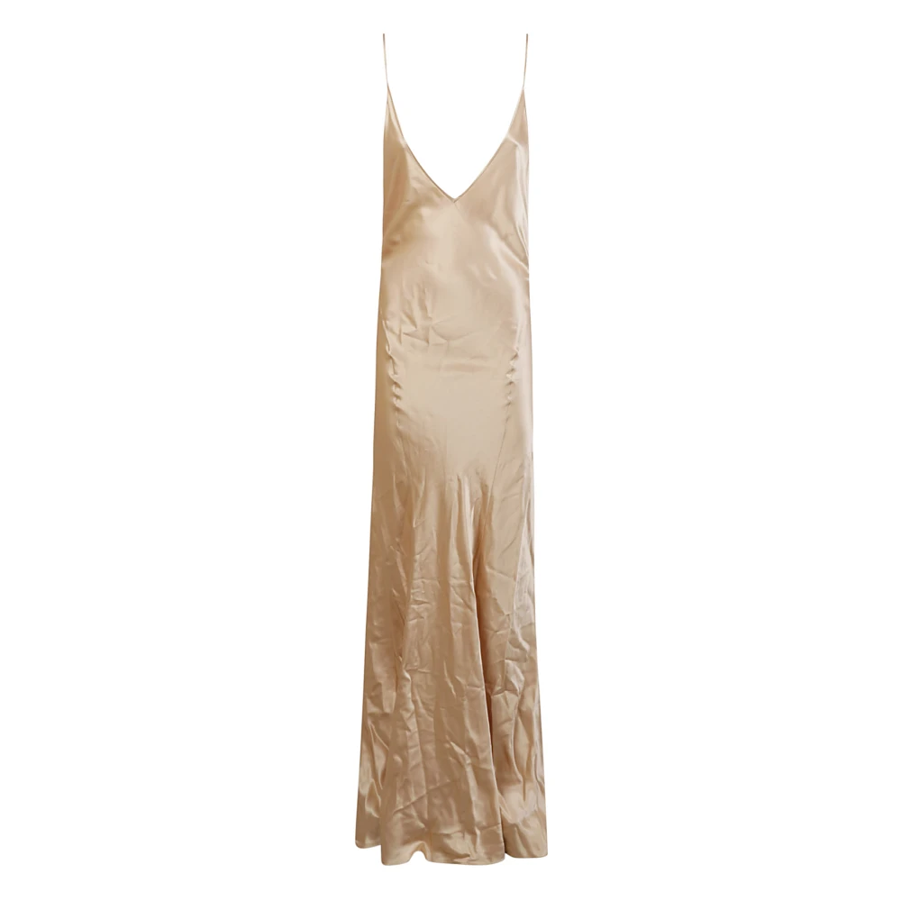 Saint Laurent Zijden Maxi Jurk Beige Dames