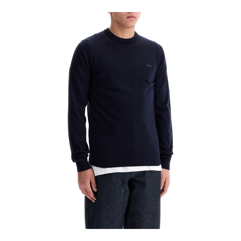 Lacoste Wollen Crewneck Pullover met Krokodil Logo Blue Heren
