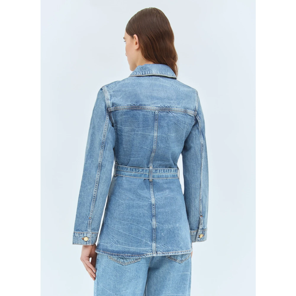 Ganni Foil Denim Jack met Afneembare Riem Blue Dames