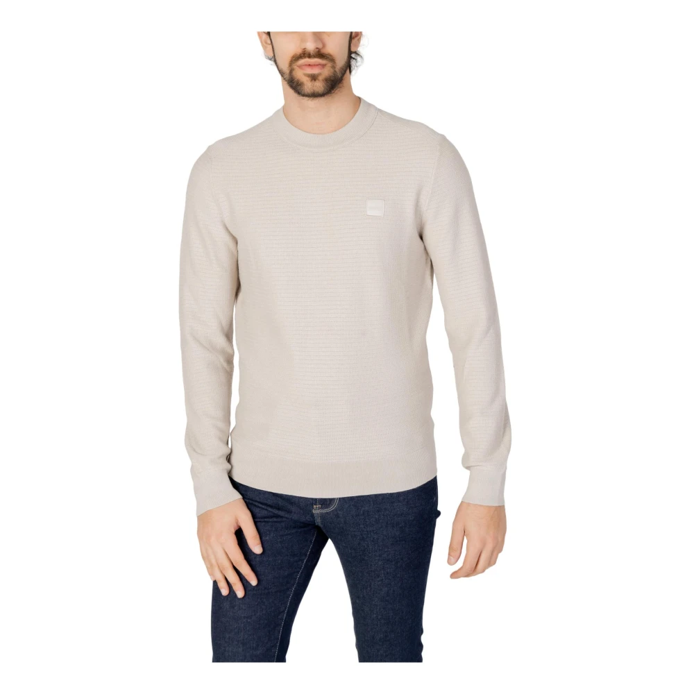 Boss Luxe katoen-kasjmier gebreide trui Beige Heren