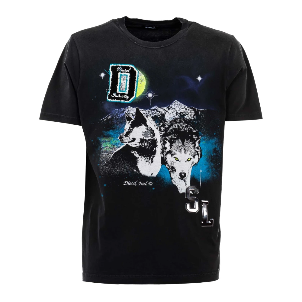 Diesel Heren Antraciet Katoenen T-Shirt Black Heren
