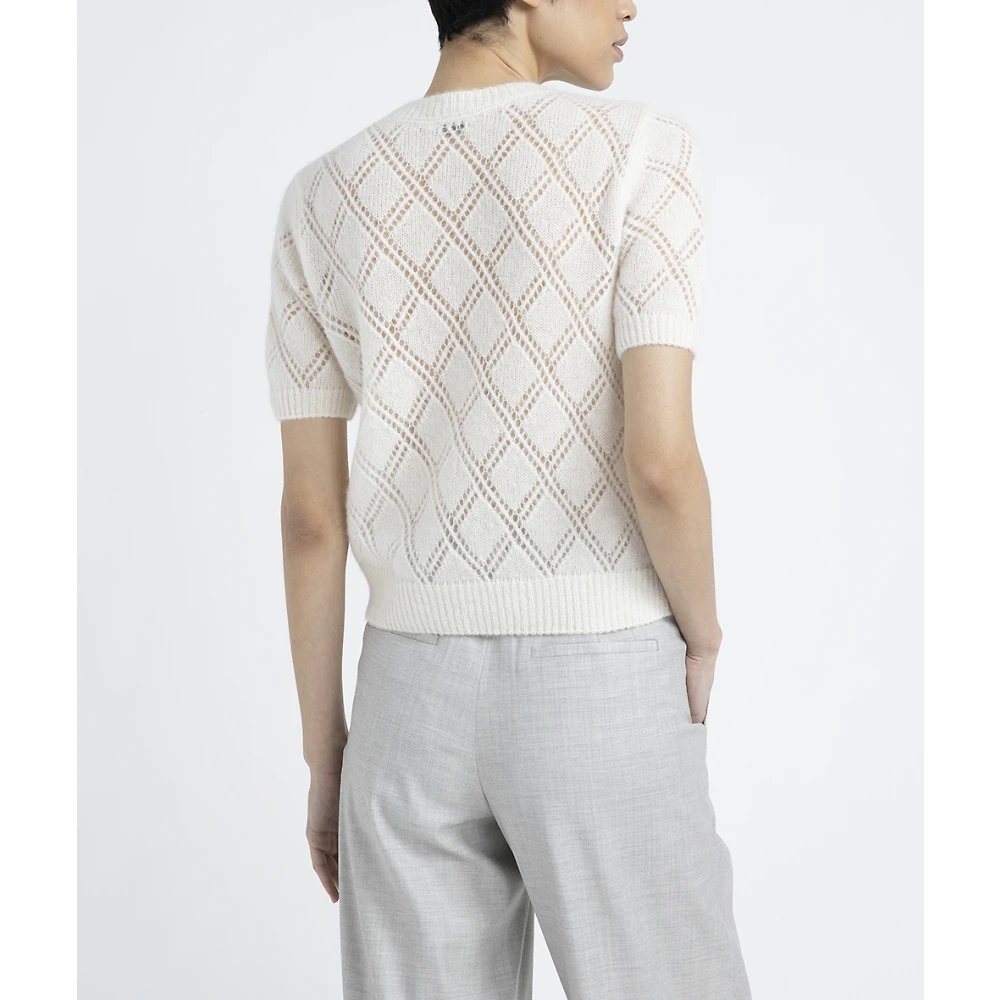 PESERICO Merino wol en alpaca kantpatroon korte mouw trui White Dames