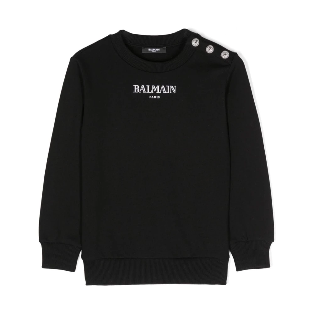 Balmain Men's Black Logo Print Crew Neck Sweater