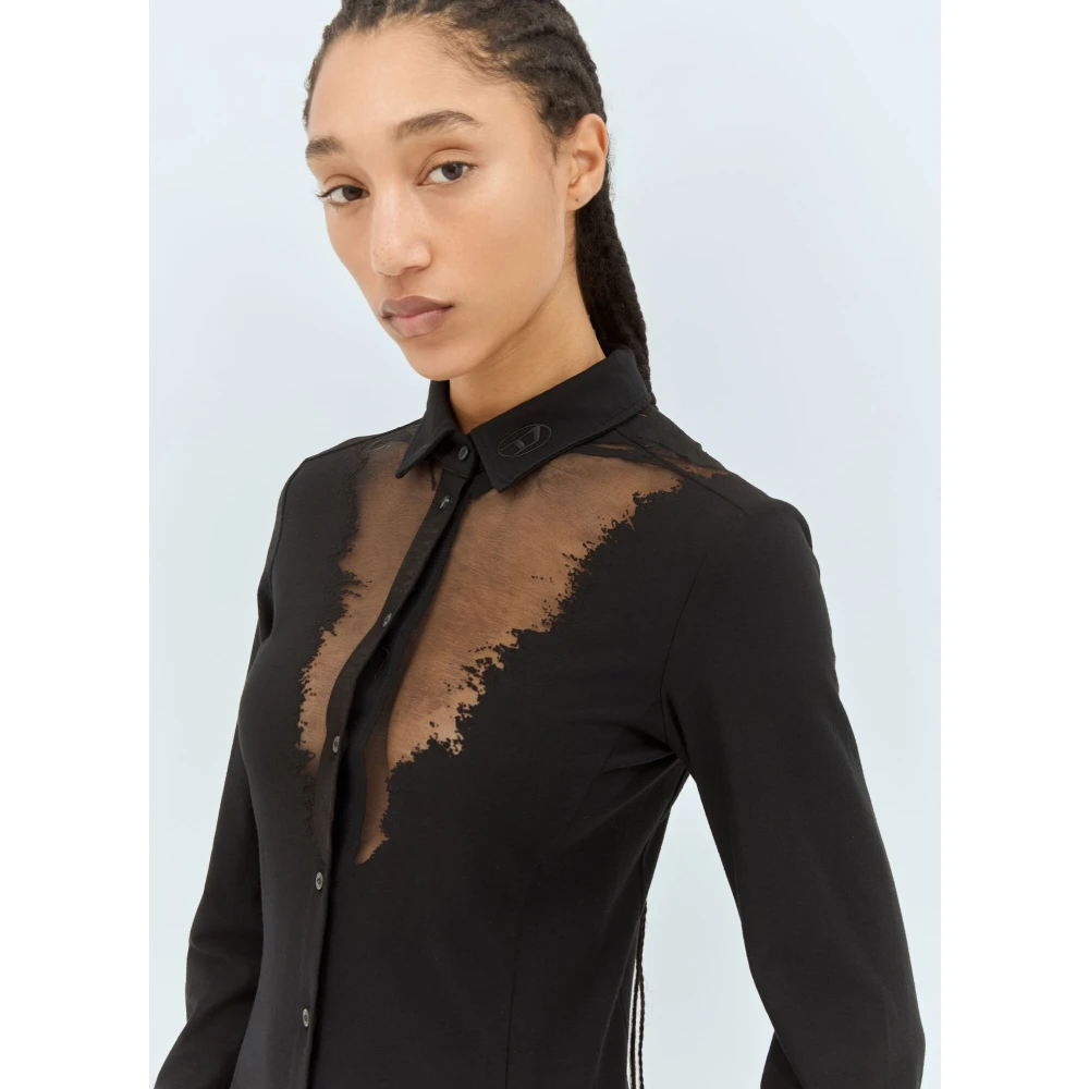Diesel Doorschijnende Panel Jurk Black Dames