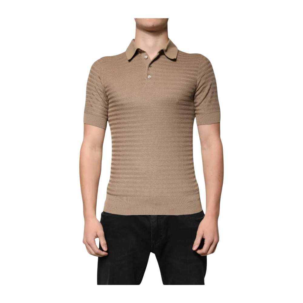 Dolce & Gabbana , Polo Shirts, Male, Brown, Xs, Silk Collared Polo Shirt - Image 3