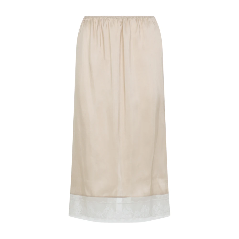 Carven Women's Beige Silk Pull On Lace Trim Skirt - Midi Skirts - M - Skirts