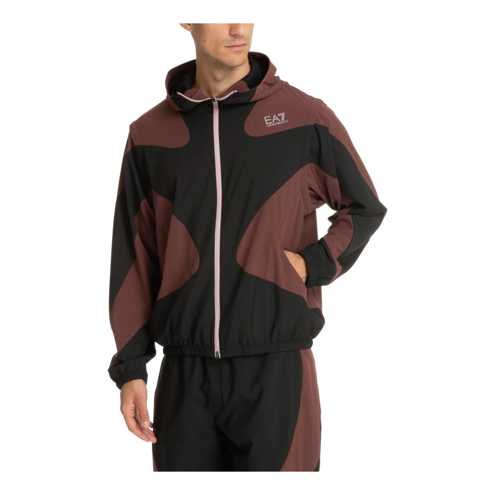 Emporio Armani EA7 Multikleur Rits Hoodie met Zakken Brown Heren
