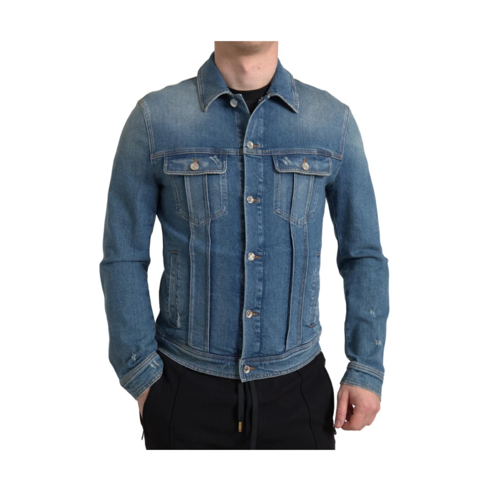 Dolce & Gabbana Blauwe Gewassen Denim Jas met Voorzakken Blue Heren