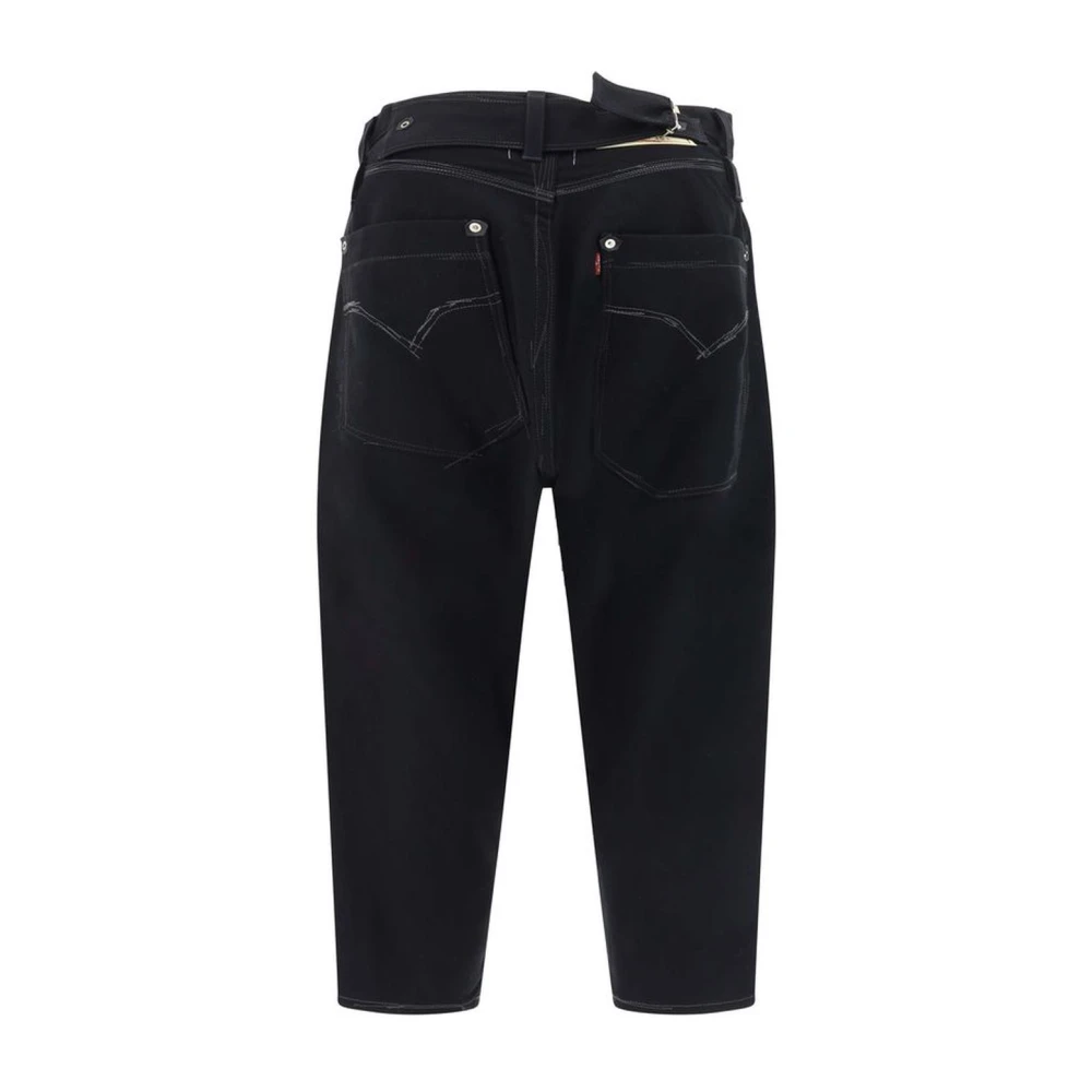 Junya Watanabe Wollen broek met leren patch Black Heren