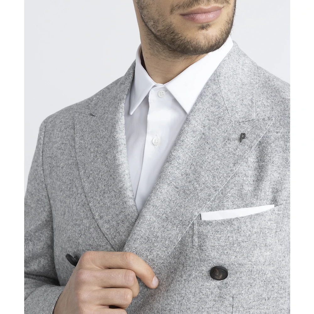 PESERICO Wollen zijden en kasjmier double-breasted blazer Gray Heren
