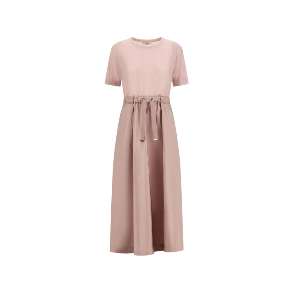 Herno Kvinno Rosa Klänningar Dam, S, Polyester, Midi-Klänning Med Dragsko