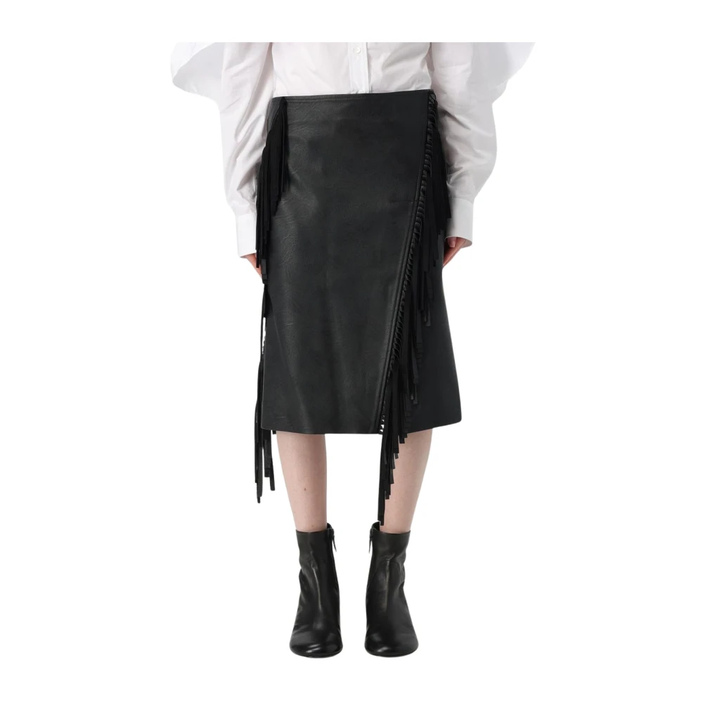 Stella Mccartney Women's Black Midi Skirts, M, Leather Fringe Midi Skirt