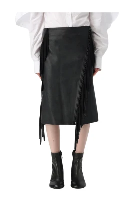 Leather Fringe Midi Skirt