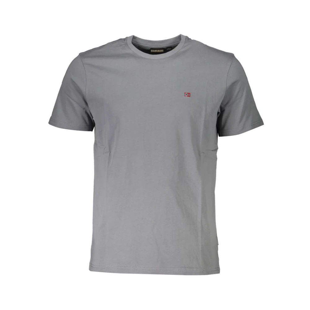 Napapijri Men's Gray Embroidered Logo Cotton T-Shirt - T-Shirts - M - Tops