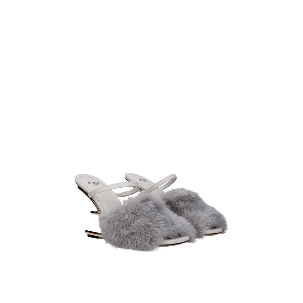 Fendi Women's Gray Heeled Mules, 5 Uk, Elegant Leather Open Toe Sandals