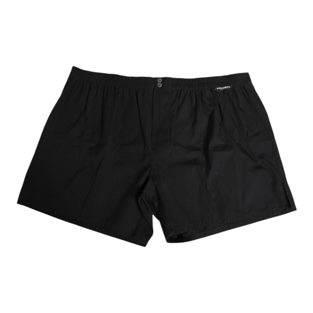 Dolce & Gabbana Men's Black Cotton Elastic Waistband Swim Shorts - Beachwear - M - Swimwear