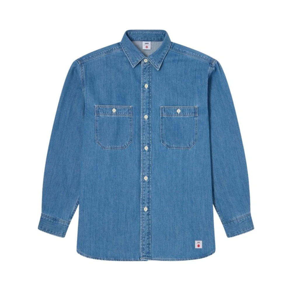 Edwin Men's Blue Denim Shirts, L, Denim Long Sleeve Work Shirt