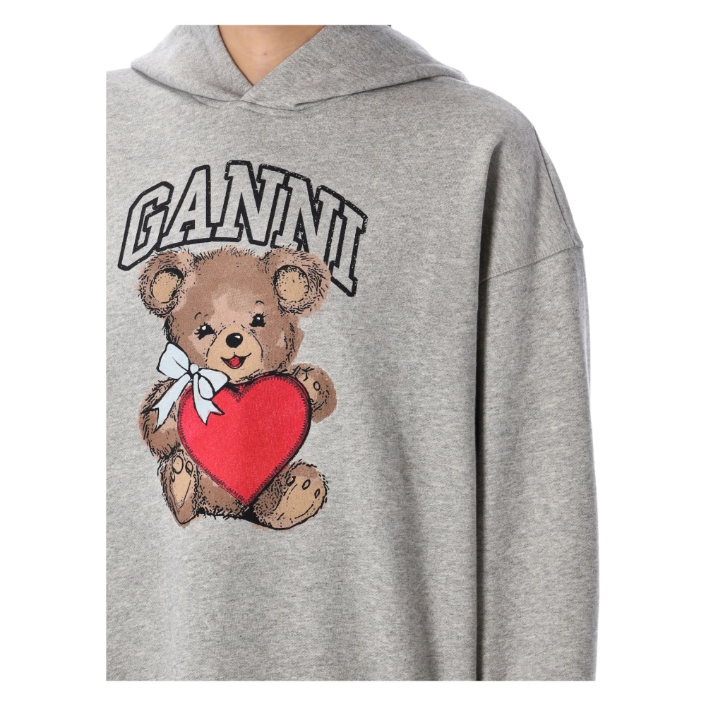 Ganni Beerprint Katoenen Hoodie Gray Dames