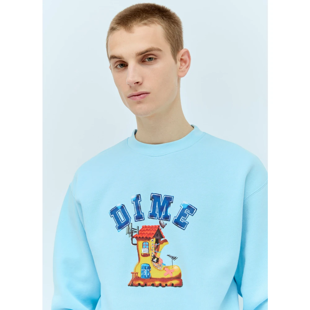 Dime Mtl Grafisch Logo Crewneck Sweatshirt Katoen Fleece Blue Heren