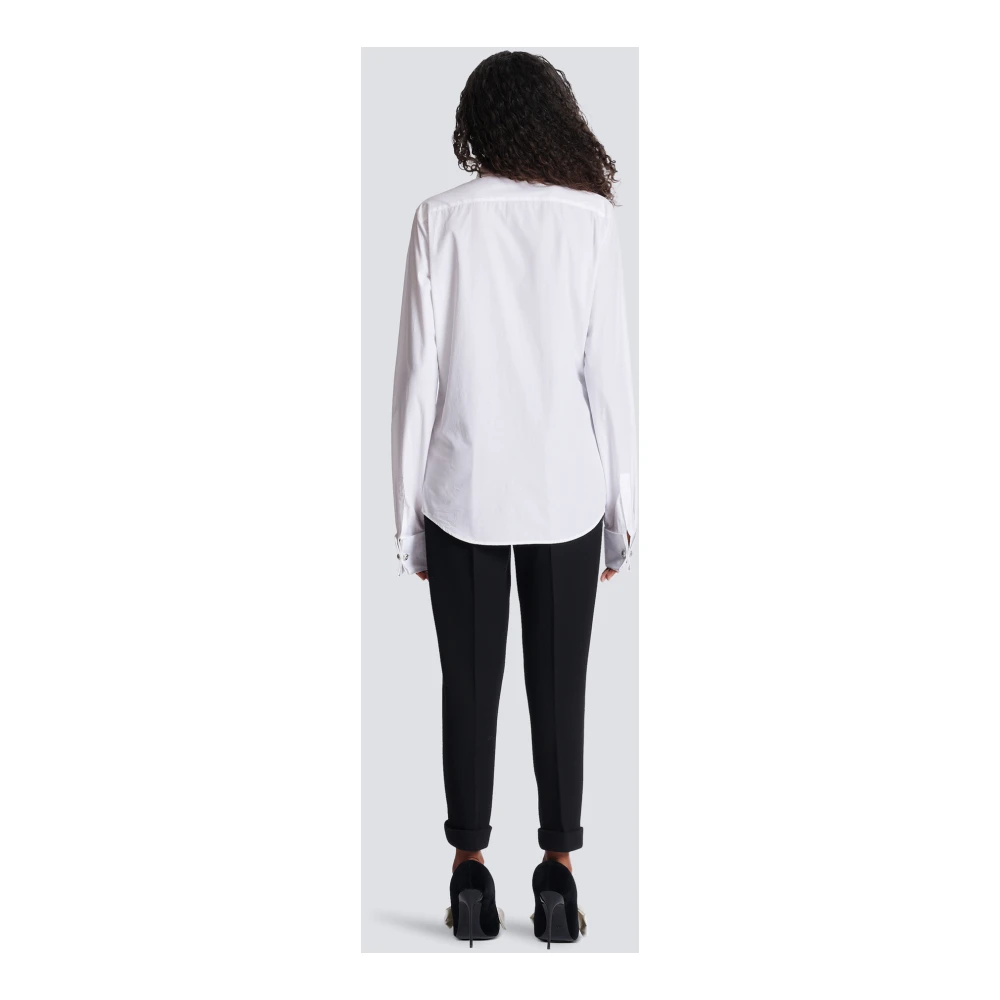 Balmain Poplin Blouse met Juweelknoop White Dames