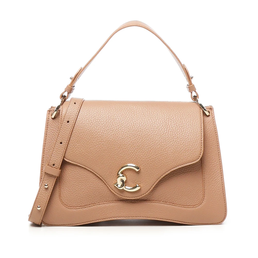 Coccinelle Women's Beige Leather Shoulder Bag With Magnet Closure