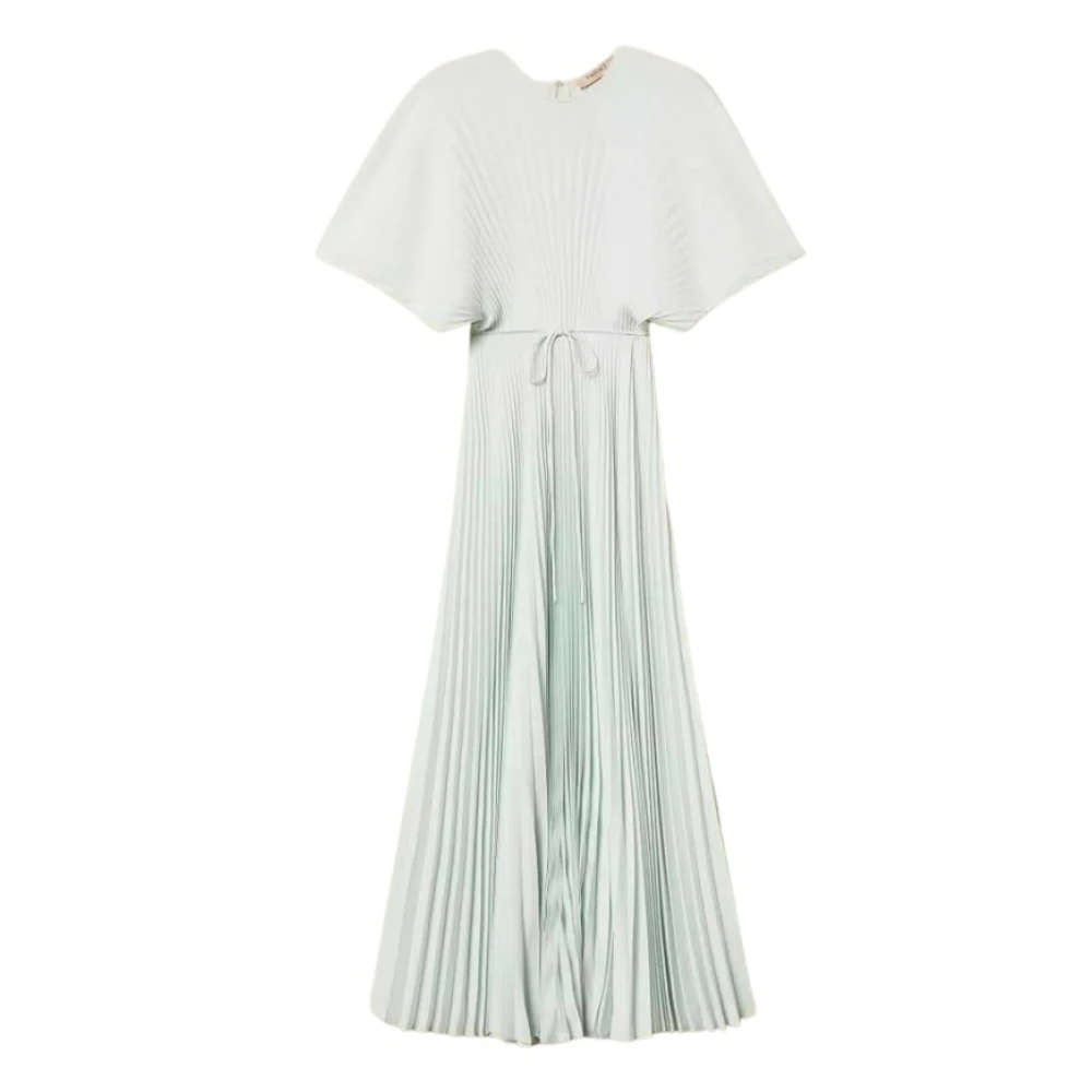 Twinset Women's Blue Maxi Dresses, M, Long Pleated Crepe De Chine Dress