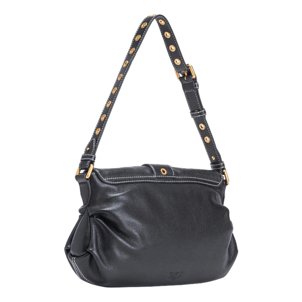 pinko Kristallen leren schoudertas met hartvormige metalen gesp Black Dames