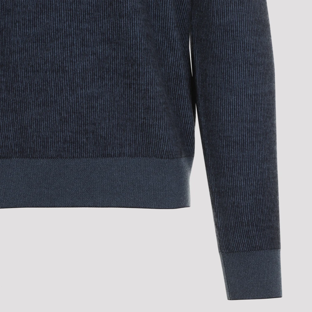 Brioni Flannel Midnight Blue Pullover Blue Heren
