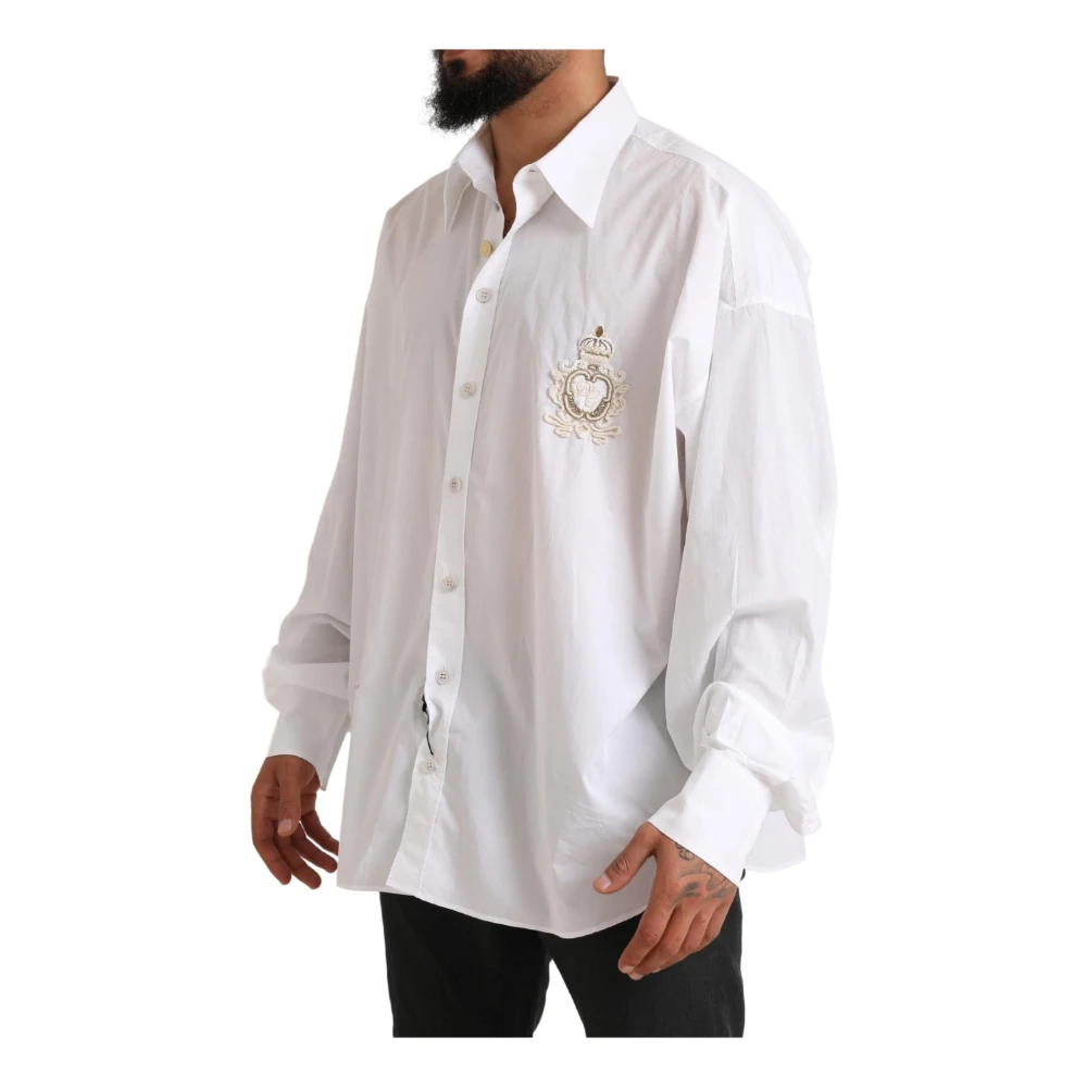 Dolce & Gabbana Klassiek Logo Katoenen Overhemd White Heren