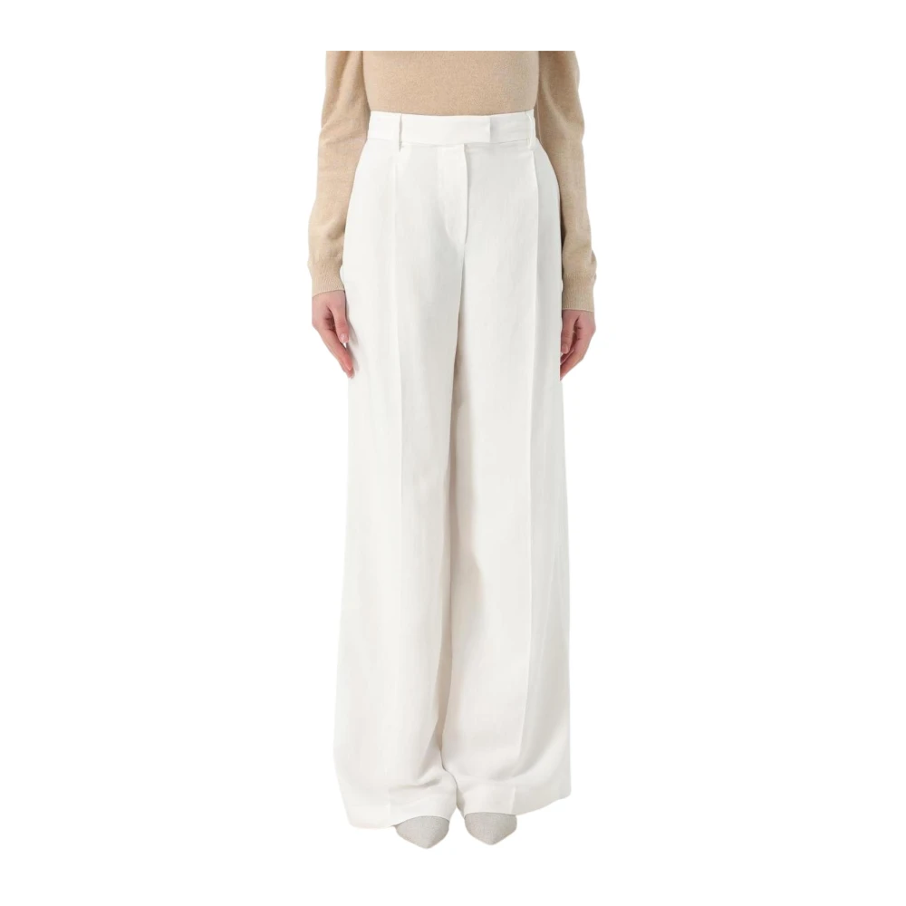 Brunello Cucinelli Women's Beige Wide Leg Linen Pants