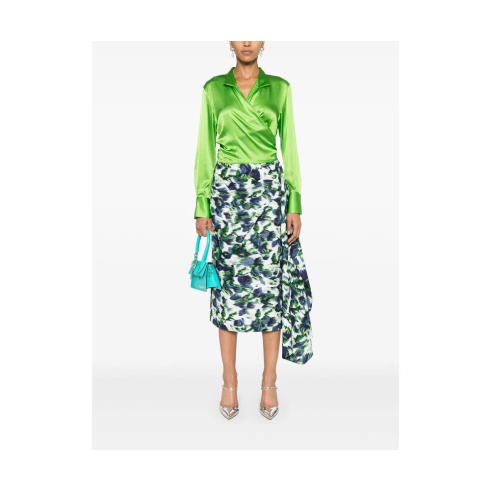 Mazzarelli Groene Zijden Wrap Shirt Green Dames