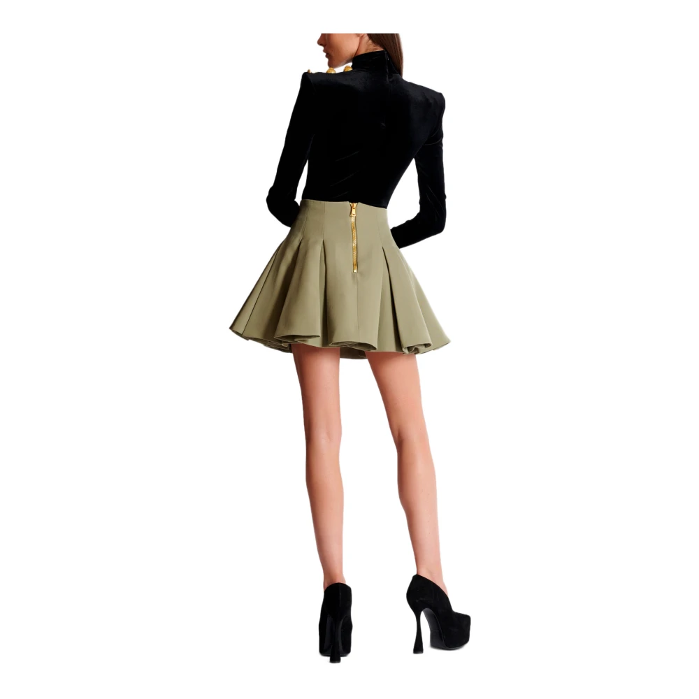 Balmain Korte geplooide rok in grain de poudre Green Dames