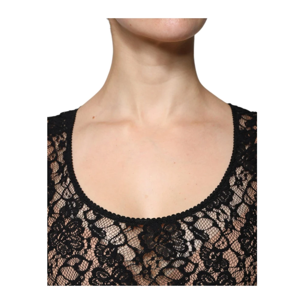 Dolce & Gabbana Zwarte Kant Logo Top Black Dames