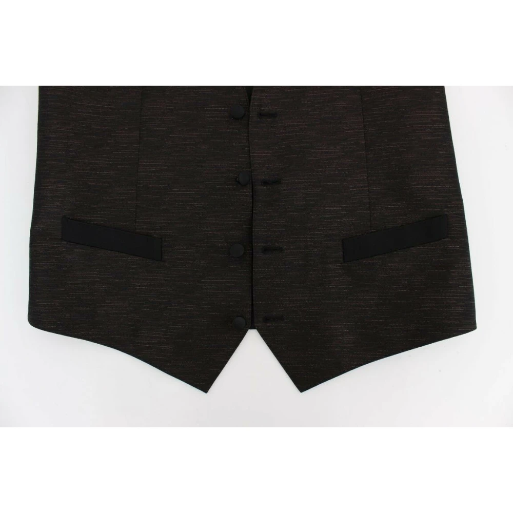 Dolce & Gabbana Elegante Bruin-Zwart Wollen Blend Jurk Vest Black Heren