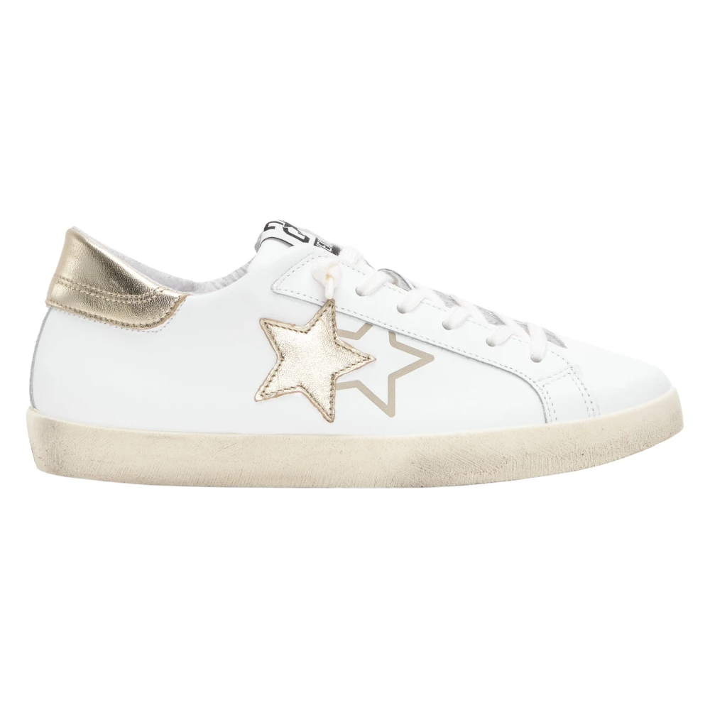 2Star Witte Leren Sneaker met Gouden Gelamineerde Details Dames Schoenen