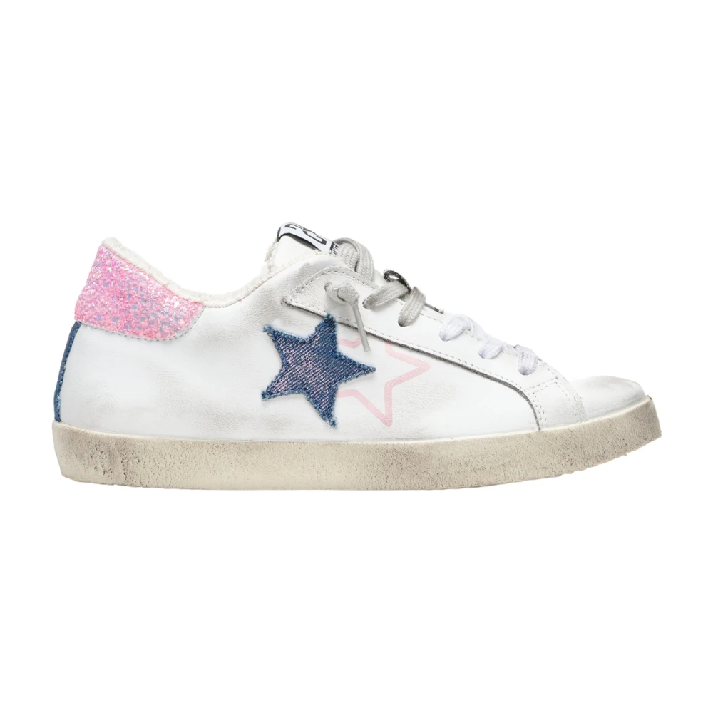 2Star Glitter Leren Sneakers Dames Schoenen Wit