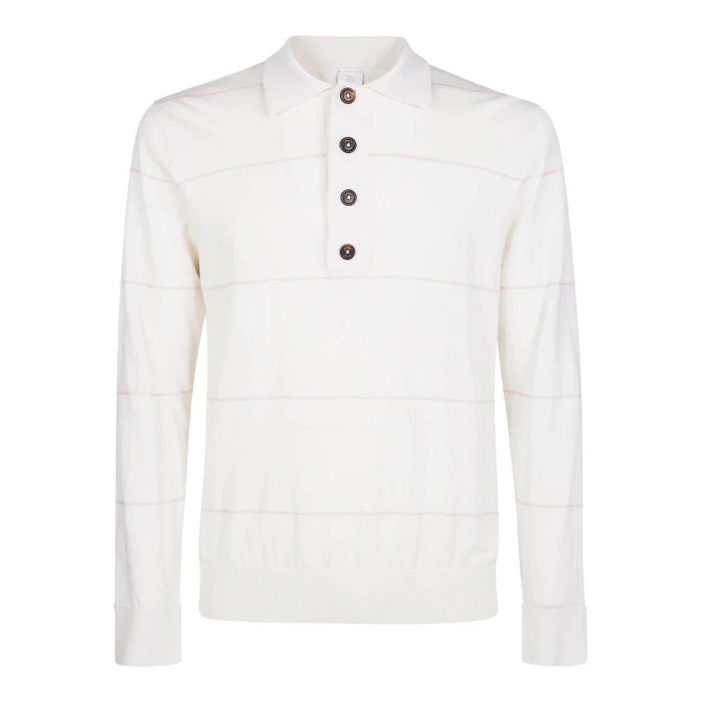 Eleventy Men's White Striped Cotton Cashmere Polo Shirt - Polo Shirts - M - Tops