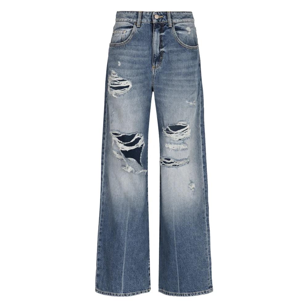 Icon Denim Versleten Wide-Leg Jeans Blue Dames